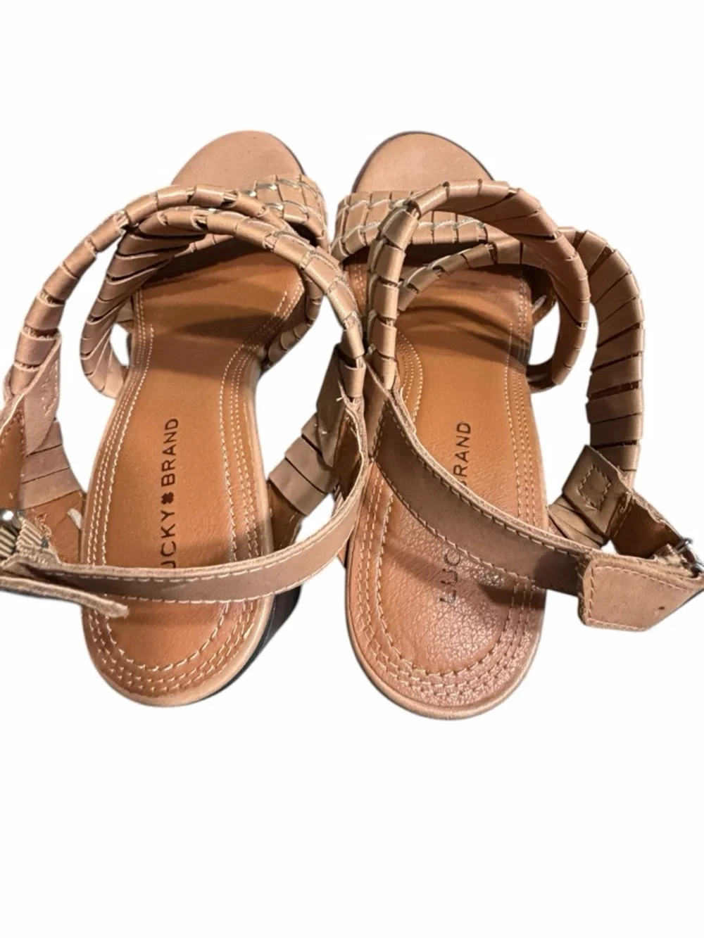 Lucky Brand Braided Tan Leather Sandals with Beige Accent